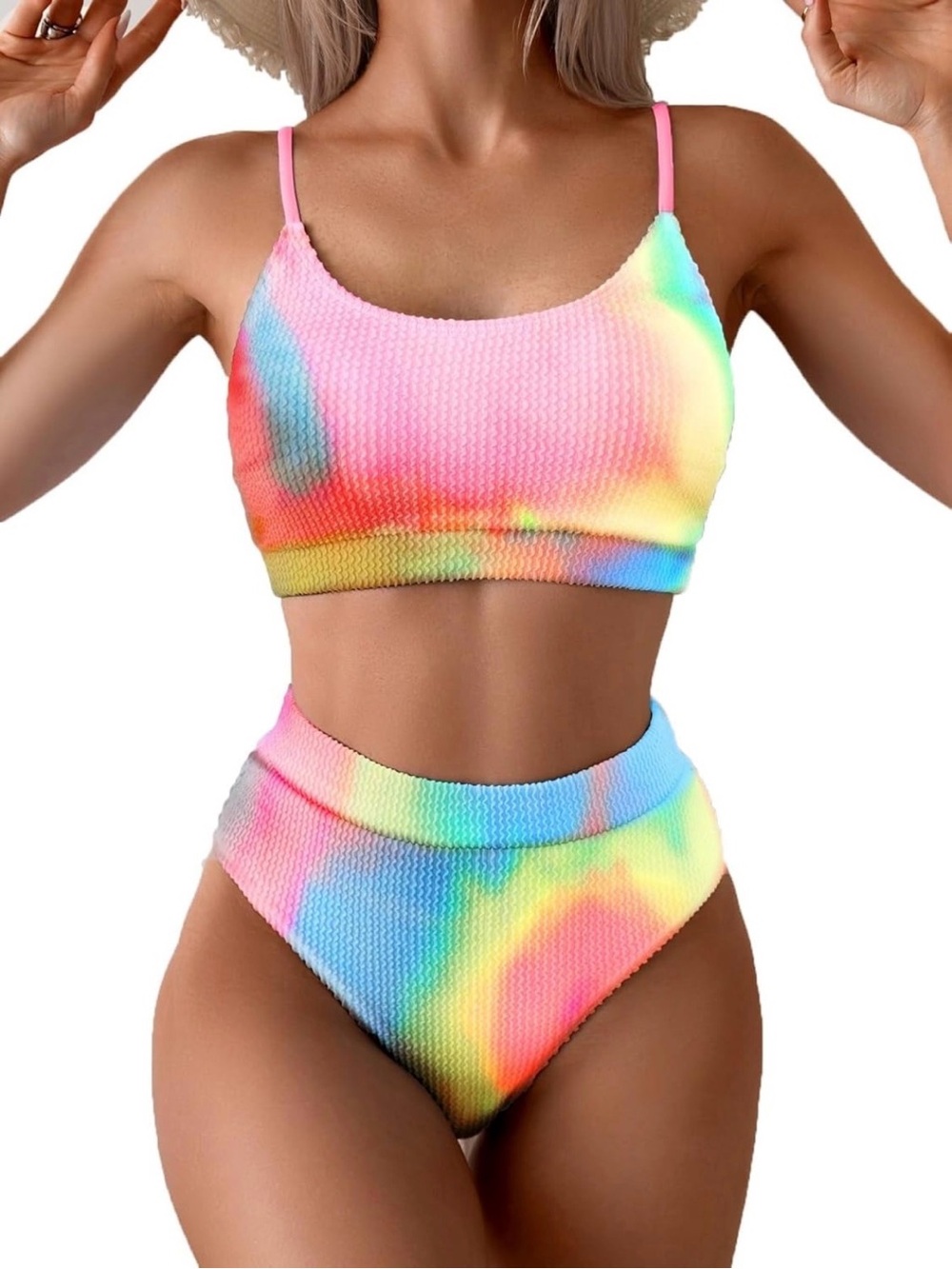 Ribbed Vibrant Rainbow Tie Dye Bikini Set NWOT
